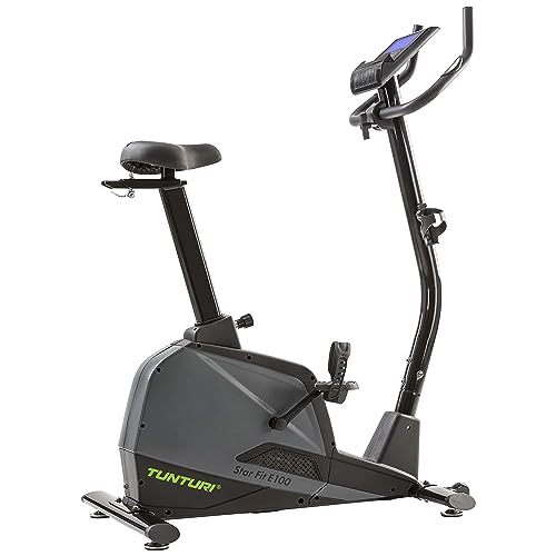 Tunturi Star Fit E100 Hometrainer voor thuis, 24 weerstandsniveaus, 20 trainingsprogramma's, met hartslagsensoren, roterende massa van 8 kg