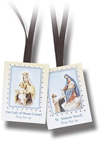 Traditional Catholic Scapular with Brown Cords Our Lady of Mount Carmel & Sacred Heart