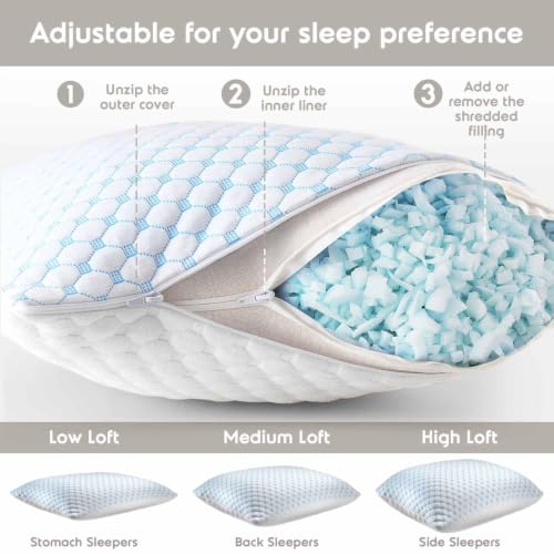 Image of Nestl King Size Cooling Pillow for Sleeping 1 Pack, Luxury Shredded Memory Foam King Pillow, Adjustable Cold Gel Pillows for Hot Sleepers, Supportive Cool Pillows for Side, Back, Stomach Sleepers