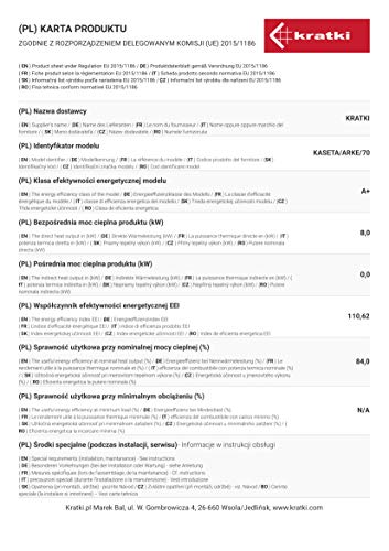 KRATKI Kaminofeneinsatz Arke, geschlossene Kassette | Gewicht 110 kg, Maße in cm: H52 x B76 x T47 | Brennstoff: Holz, Nennwärmeleistung 8 kW, Energieeffizienzklasse A+