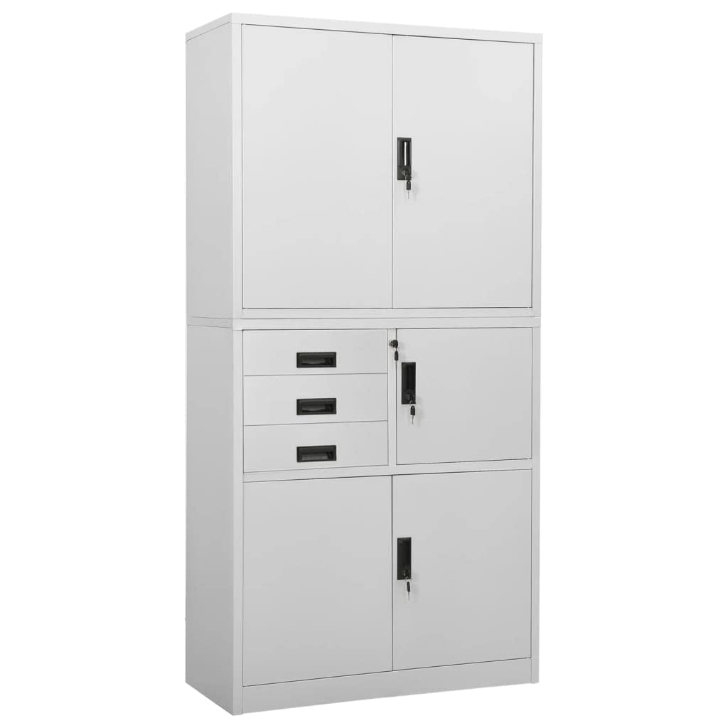vidaXL Light Gray Steel Office Cabinet - Versatile Document Storage Solution with Adjustable Shelves and Locker - 35.4"x15.7"x70.9"