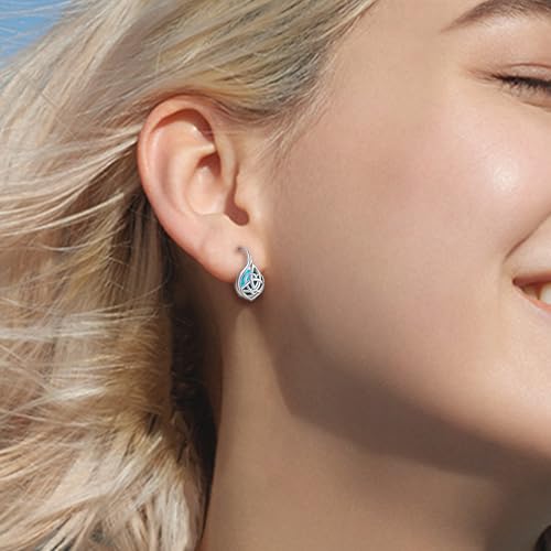 Celtic Knot Turquoise Earrings for Women Sterling Silver Hypallergenic Leverback Earrings Classic Jewelry Gifts for Mom Wife 5