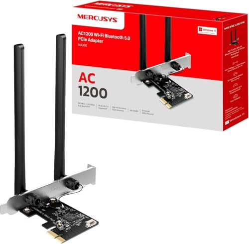 MERCUSYS MA30E AC1200Mbps Wireless Bluetooth 5.0 PCIe WiFi Adapter for PC MU-MIMO Wider Signal Coverage PCIe WiFi Card Network Card for Desktop/PC Windows 10/11(64Bit)