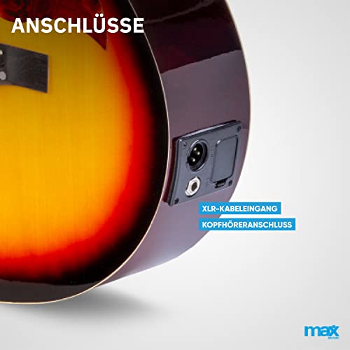 Max Showkit Guitare électro-acoustique – Sunburst, cordes en acier, ampli 40W, sac de transport, accordeur numérique, un… - Les Beatles, Paul McCartney, John Lennon, RIngo Starr, George Harrison Max Showkit Guitare électro-acoustique - Sunburst, cordes en acier, ampli 40W, sac de transport, accordeur numérique, un… – Image 6