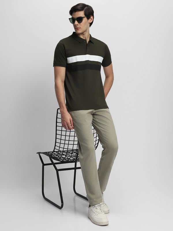 Image of Dennis Lingo Men's Olive Cotton Polo Neck Tshirt, Regular Fit Half Sleeve