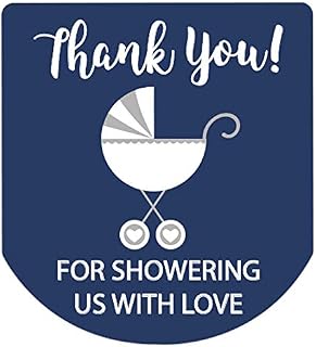90 Hand Sanitizer Labels Thank You Stickers Boy Baby Shower Stickers (Navy)