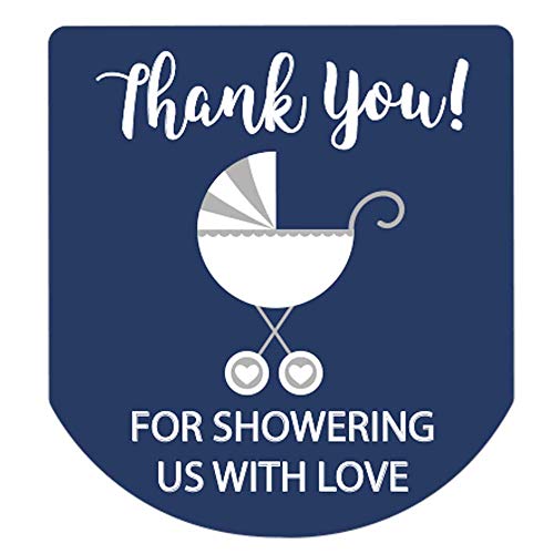 90 Hand Sanitizer Labels Thank You Stickers Boy Baby Shower Stickers (Navy)