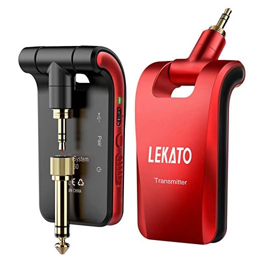 LEKATO Wireless Guitar System 2.4GHz Guitar Wireless Transmitter Receiver with 6 Channels, Stereo and Mono 1/4” & 1/8” 2 in 1 Plugs Built-in Rechargeable Lithium Battery for Audio Electric Guitar Bass