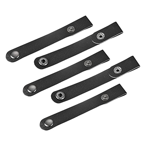 MECCANIXITY Pack of 5 Leather Cable Straps Leather Cord Organizer Portable Cable USB Straps 100x15mm Black, Cord Management for Earphone, Cable, Wire