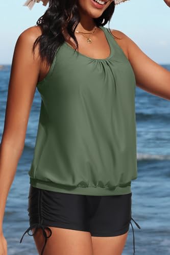Image of Yonique Blouson Tankini Swimsuits for Women 2 Piece Bathing Suits Tops with Boyshorts Modest Loose Fit Swimwear
