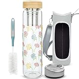 Justfwater 32 oz Glass Water Bottle with Tea Infuser BPA-Free Glass Tea Tumbler with Sleeve & 2 Lids