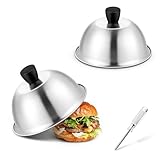 Basting Cover for Griddle, Joyfair 6 Inch Cheese Melting Dome, Stainless Steel Small Grilling Domes Round Flat Top Grill Metal Lids for Outdoor & Indoor Cooking, Brushed Finish & Dishwasher Safe (2)