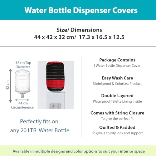 Image of Swayam 20 Litre Bottle Cover for Home & Office | Bottle Protector | Lace Closure at Bottom | Machine Washable | Environment Friendly | Digitally Printed | 44cm x 42cm x 32cm - Black & Red
