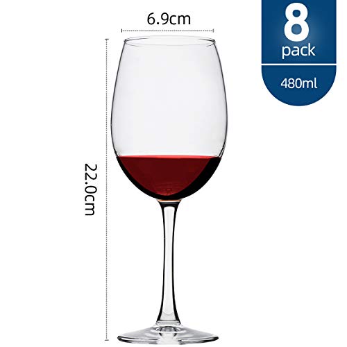 Foto von C CREST Rotweingläser Set, 480 ml, Weinglas, Kristallglas, Set von 8, Spülmaschinenfest, Perfekt für Hochzeit und Partys