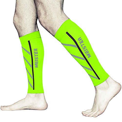 Meister Graduated 20-25mmHg Compression Running Leg Sleeves for Shin Splints (Pair) - High Viz - Medium