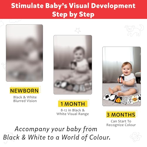 Image of High Contrast Flash Cards for New Born Babies & Infants | 32 Double-Sided Black & White Cards with 60+ Pictures | Age Group: 0 to 18 Month | Visual Development for Baby