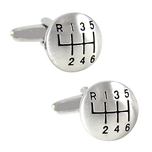 Matte Silver Tone Domed Shape 6 Speed Gear Shift Cuff Links Car Cufflinks with Gift Box