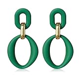 Seakuur Neon Acrylic oval Earrings Fashion Acrylic Oval Link Hoop Statement Drop Earrings for Women (Dark Green)