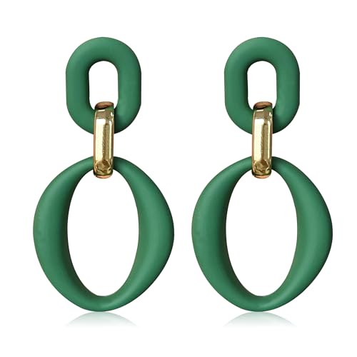 Seakuur Neon Acrylic oval Earrings Fashion Acrylic Oval Link Hoop Statement Drop Earrings for Women (Dark Green)