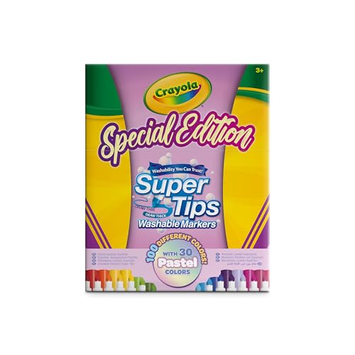 CRAYOLA Super Tips Pastel - 100 rotuladores para adultos de punta media, 100 colores diferentes, ideales para letras y colorear, para la escuela y los profesores, colores surtidos pastel