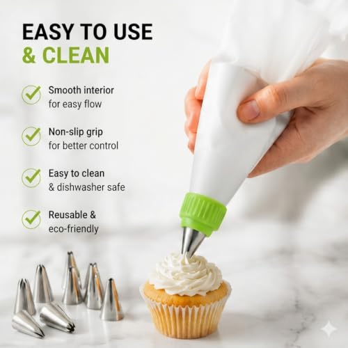 Image of PureBake 12 Pcs Cake Decorating Set, Nozzles for Frosting Icing Piping Bag, Used for Pastry, Cakes, Cookies & Muffin Decoration, Reusable Piping Bag Included