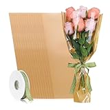 Flaroey Bolsas para embalaje de flores de 50 piezas con cinta, bolsas para ramo de embalaje de flores de papel Kraft, adecuadas para cumpleaños de boda