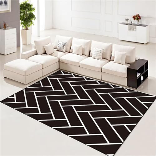 Tapis facile d'entretien à motif rayé moderne noir de 150cm