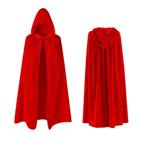 WNXBFO Adult Halloween Red Cape with Hood140CM Little Red Riding Hood Cape Adult Hooded Robe Cloak for Men Women Adult Halloween Christmas Witch Vampires Costume World Book Day