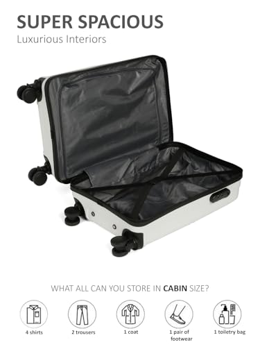 Image of Teakwood Small Size 8 Wheels Trolley Bag, Hard Cabin with Zipper Closure, Adjustable Push Button & Cross Side Strap, Number Lock System 360 Degree (Small, White)
