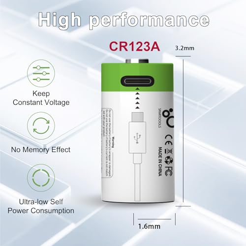 Lankoo 4pcs CR123A Battery CR17345 Battery, USB/Type-C CR123A Rechargeable Batteries, High Capacity 3.7V 2500mWh 700mAh Cycle Times up to 1200x with Charging Cable - Thumbnail 2
