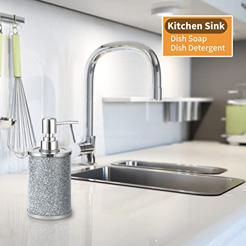 Glass Soap Dispenser With Bling Crystal, Refillable Dispenser With Stainless Steel Pump For Lotion Soap,Hand Soap, Dish Soap Bathroom, Kitchen (Silver) #TOP3