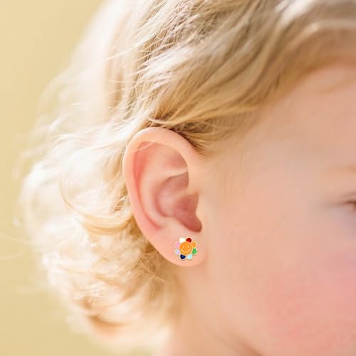 Rainbow Smiley Flower Earrings for Girls, Cute Hypoallergenic Studs, Birthday Gifts for Daughter, Granddaughter or Niece2