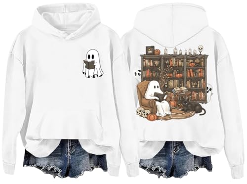 Retro Ghost Reading Books Sweatshirt Librarian Ghost Halloween Sweatshirt & Hoodie Unisex Long Sleeve Top4