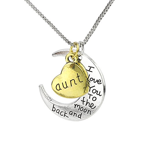 CHOP MALL Beloved I Love Anut Necklace Carving I Love You to the Moon and Back Moon Heart Pendant Chain Necklace for Women Mum/Mother's Day/Birthday Anniversary Gift