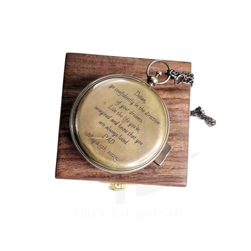 Brújula náutica con caja de madera y cadena personalizable miniatura 3