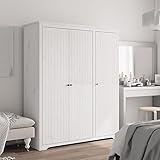 Keeushr BODO Armoire en pin massif - Blanc - 146 x 53,5 x 173 cm - Style français - Avec poignées en métal - Grand espace de rangement pour vêtements et chaussures - Armoire blanche