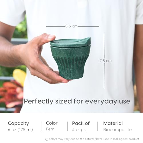 Image of Eha Earth Friendly Rafter Coffee Mug with Lid | Tea Cup Set | 175 ml | Made with Rice Husk | Microwave Safe Mugs for Gifting | 4 Unit | Fern