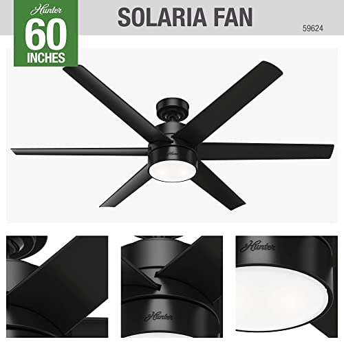 Hunter 60 inch Outdoor or Indoor Ceiling Fan with LED Light - Black Ceiling Fan with Wall Control, For Patio, Garage, or Porch, Quiet, Standard Mount, 6 Blades - Solaria 59624, Matte Black - Image 2