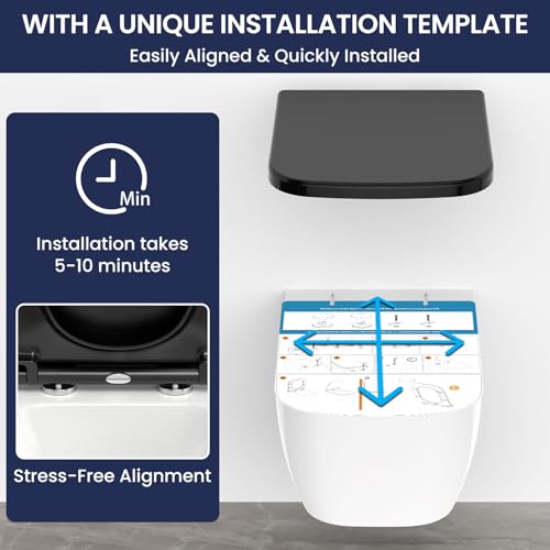 YEAUPE RPO Toilettendeckel mit Absenkautomatik Eckig [KURZ],WC Sitz Quick-Release zur einfachen Reinigung, Urea-Duroplast, abnehmbar bis 150 kg belastbar, Schwarz 42,2 * 36,2 * 4,4CM