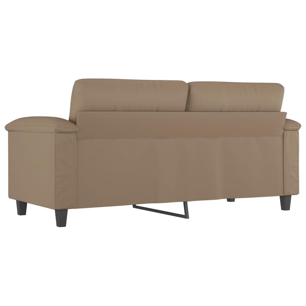 2-osobowa sofa cappuccino brązowa ze sztucznej skóry o szerokości siedziska 140 cm, metalowy stelaż, wyściełane siedzisko i podłokietniki, nowoczesny mebel do salonu do biura i relaksu