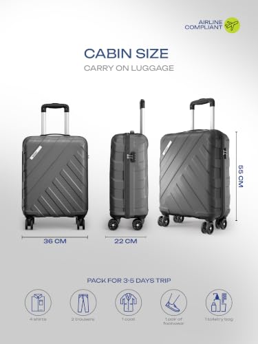Image of Safari Cabin Voro 55cm Trolley Bag Hard Case Polypropylene, 8 Spinner Wheels, 360 Degree Wheeling Carry on Luggage, Travel Bag, Suitcase for Travel, Trolley Bags for Travel, Gunmetal