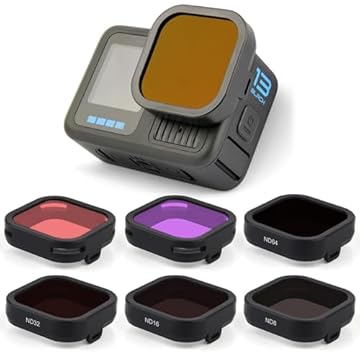 GEPULY Conjunto de 6 lentes de filtro ND para GoPro Hero 13 Black, ND8, ND16, ND32, ND64, vermelho claro, filtros magenta, filtro de snorkel, polarizador circular de densidade neutra, protetor para