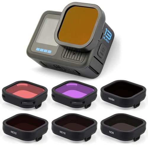 GEPULY 6-Pack ND Filter Lens Set for GoPro Hero 13 Black ND8 ND16 ND32 ND64 Light Red Magenta Filters Snorkel Filter Neutral Density Protective Lenses for Color Correction