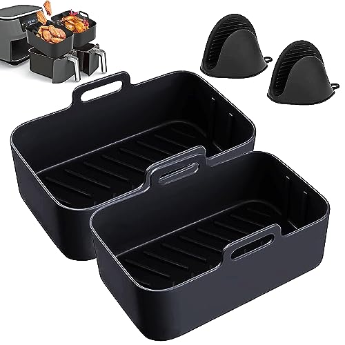 Zircona Silicone Air Fryer Liner for Ninja air Fryer,2Pcs Reusable Air Fryer Accessories with Silicone Gloves, Heat Resistant Reusable Air Fryer Silicone Liner for Microwave Oven
