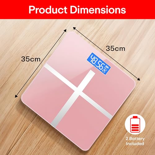 Image of Prime Pick Pro Digital Weight Machine Smart Bathroom Weighing Scale LCD Display Auto Off Temperature Indicator 180kg Capacity Tempered Glass Pink Pack of 1