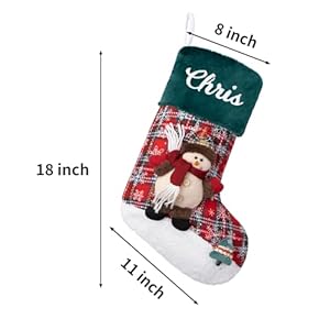 GEX New Personalized Christmas Stockings for Family 18 Embroidered Custom Name Plush Dolls Plaid Green Christmas Stockings Ornament Fireplace Xmas Tree Holiday DecorationSet of 4
