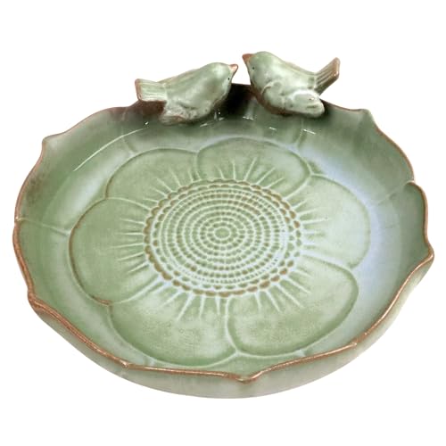 Ceramic Bird Bath for Outside on Ground, 9.45-Inch Birds Bath Bowl Only, Ground Bird Feeders and birdbath for Outdoors, Garden, Tabletop, Deck, Balcony and Lawn