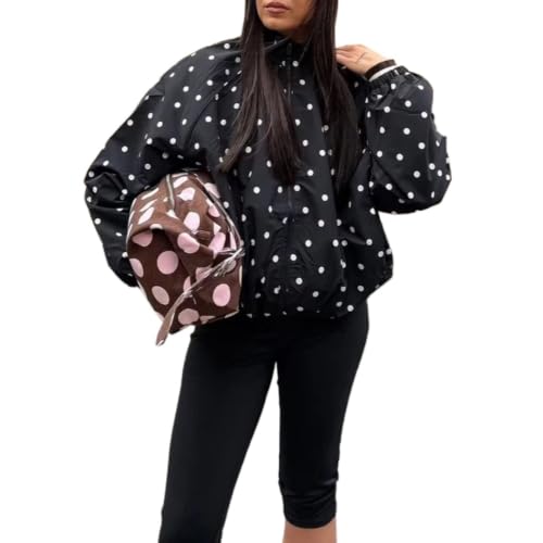 Women's Oversized Black Polka Dot Jacket – Long Sleeve Button