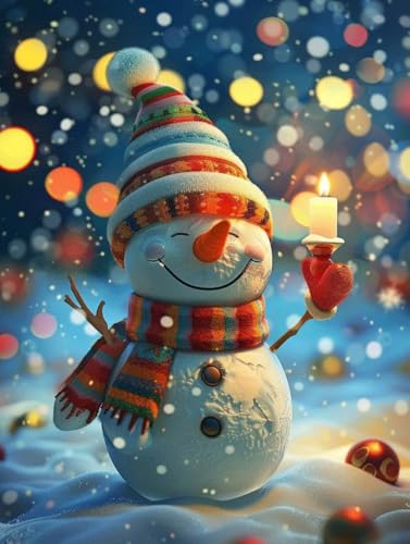 Diamond Painting Bonhomme de Neige 5D Kit Complet 100x130cm avec Bougies