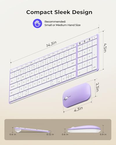 Image of seenda SKM64-2 Bluetooth Keyboard Mouse Combo for Mac, Silent, Rechargeable | Triple Bluetooth for 3-Device Switching, Wireless Compact Slim Combo for Mac MacBook Pro /Air iPad iPhone, White Purple